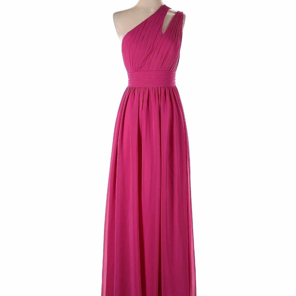 JJ's House A-line One Shoulder Floor-Length Chiffon Bridesmaid Dress With Ruffle